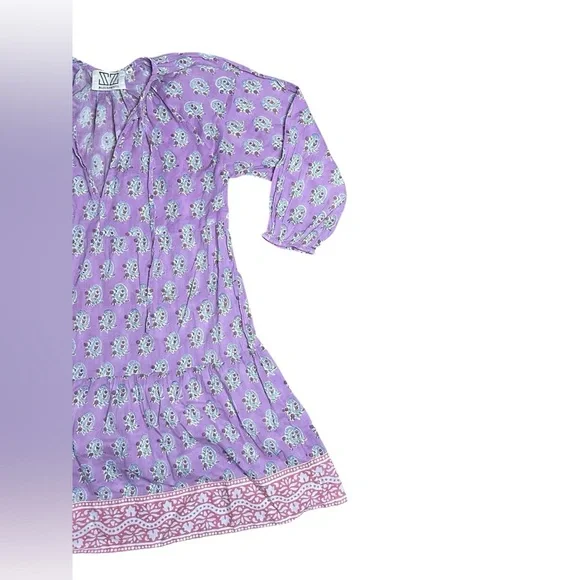 SZ Blockprints Priya dress violet paisley cotton gauze Medium - Picture 4 of 7